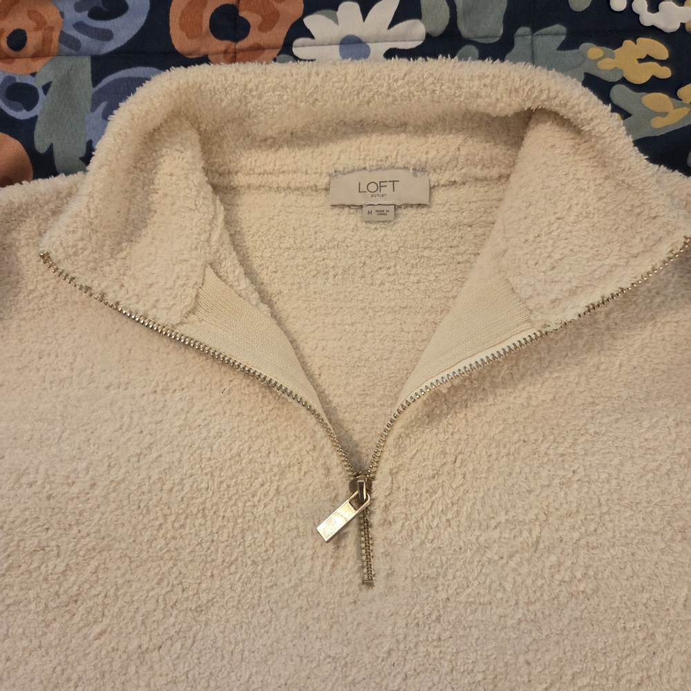 LOFT Beige Quarter Zip-Up Sweater - Picture 6 of 9